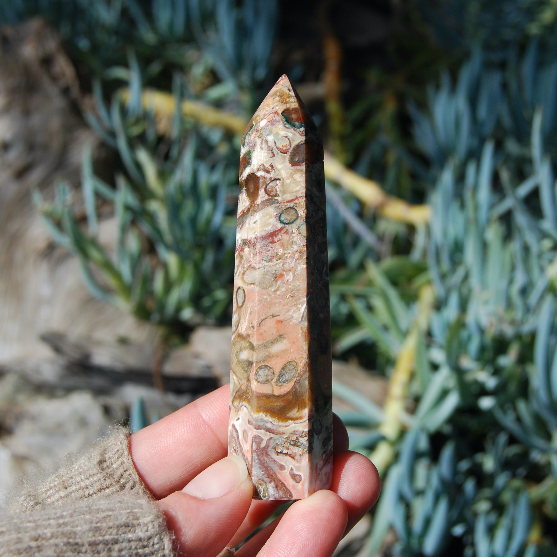 Pink Leopard Skin Jasper Crystal Tower