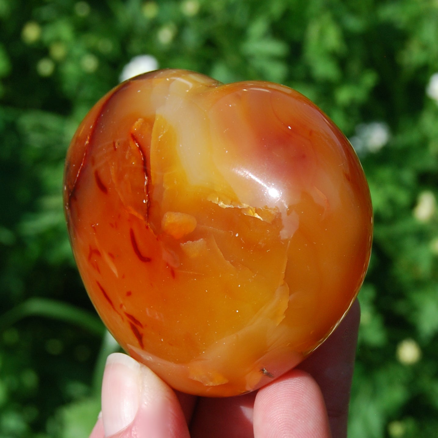 Carnelian Heart Shaped Crystal Palm Stone 