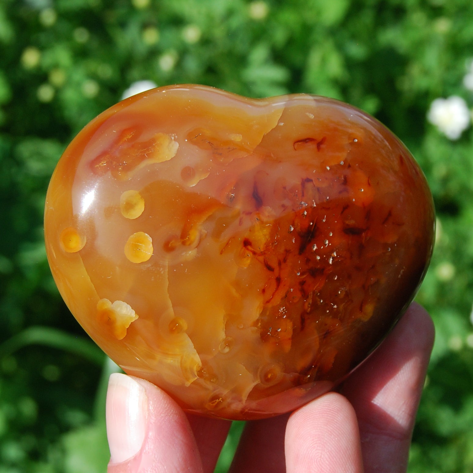 Carnelian Heart Shaped Crystal Palm Stone 