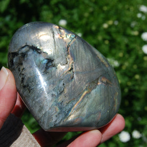 XL Labradorite Crystal Heart Shaped Palm Stone Pink Purple