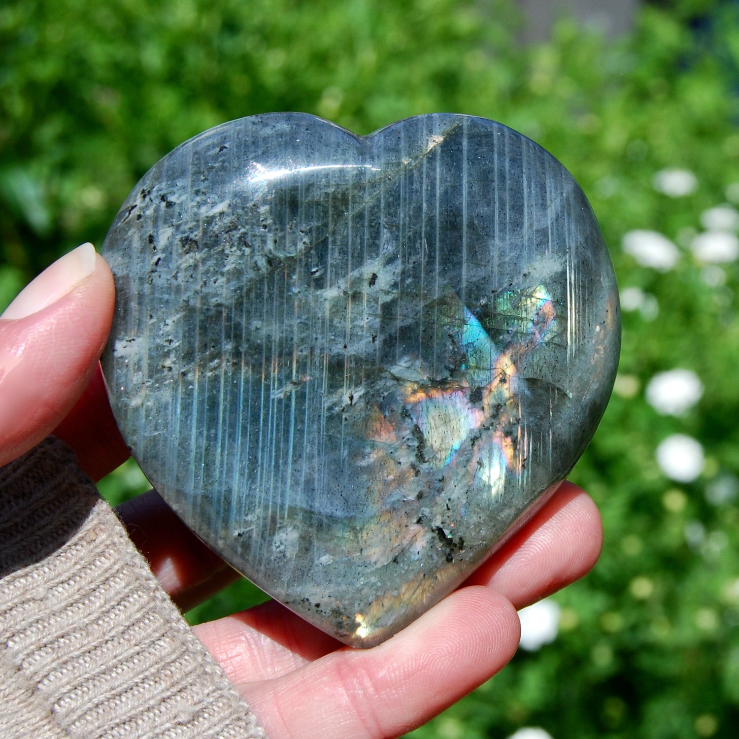 3in 208g Rainbow Labradorite Crystal Heart