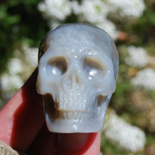Load image into Gallery viewer, Grey Agate Carved Crystal Skull Realistic Gemstone Carving
