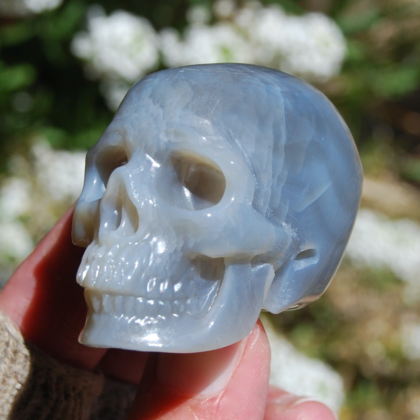 Grey Agate Carved Crystal Skull Realistic Gemstone Carving