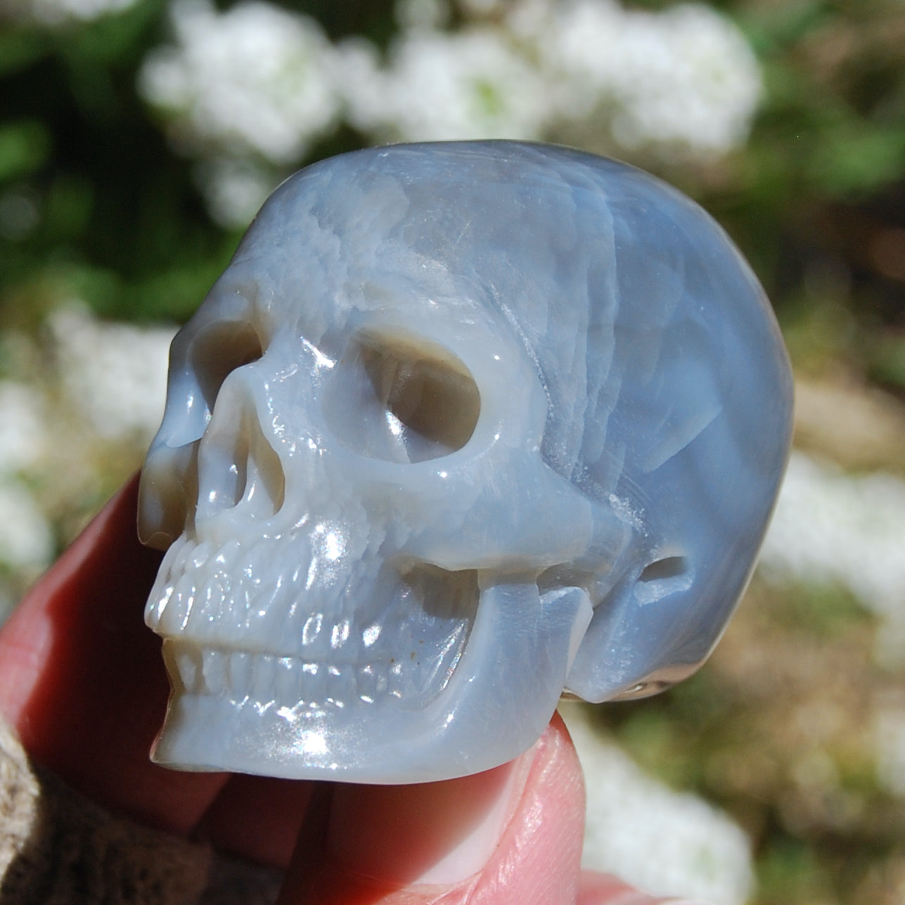 Grey Agate Carved Crystal Skull Realistic Gemstone Carving