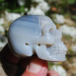 Grey Agate Carved Crystal Skull Realistic Gemstone Carving