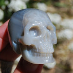 Grey Agate Carved Crystal Skull Realistic Gemstone Carving