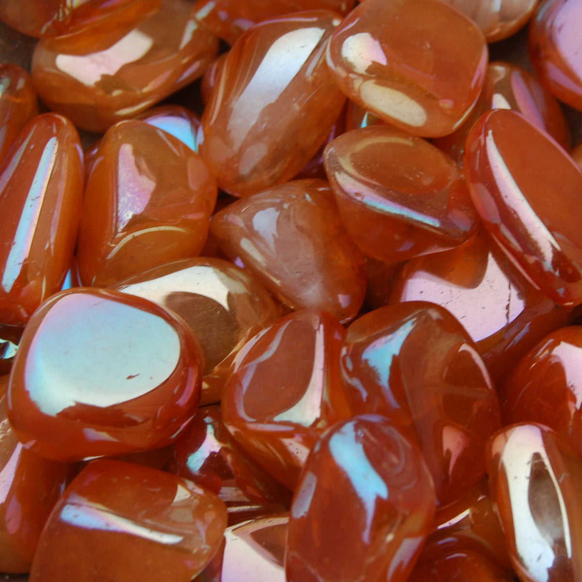 Aura Rose Quartz Crystal Tumbled Stones Orange Sunset 