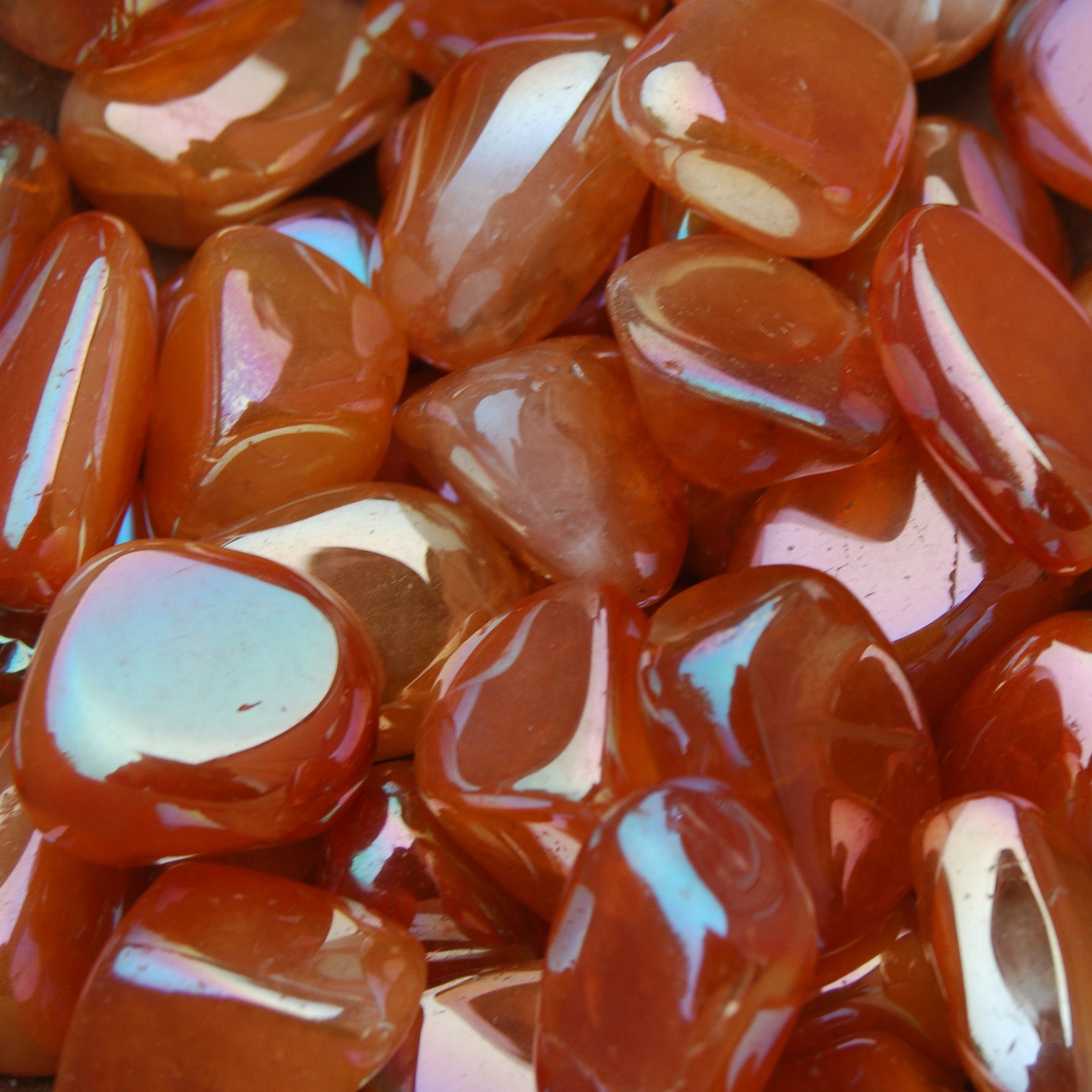 Aura Rose Quartz Crystal Tumbled Stones Orange Sunset 