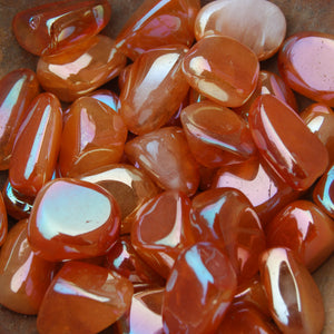 Aura Rose Quartz Crystal Tumbled Stones Orange Sunset 