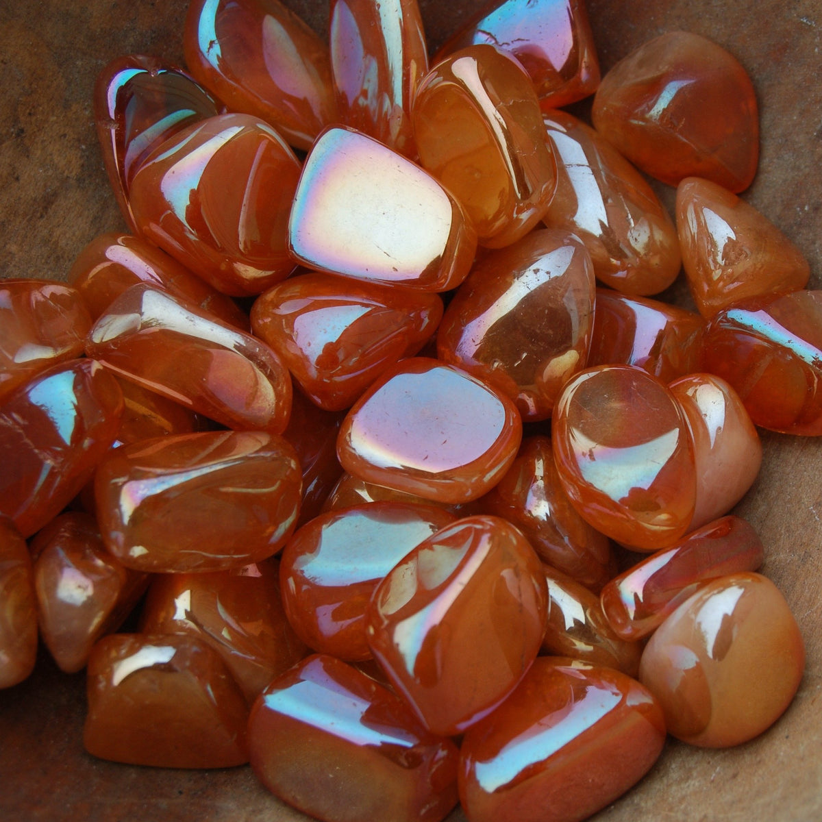 Aura Rose Quartz Crystal Tumbled Stones Orange Sunset 