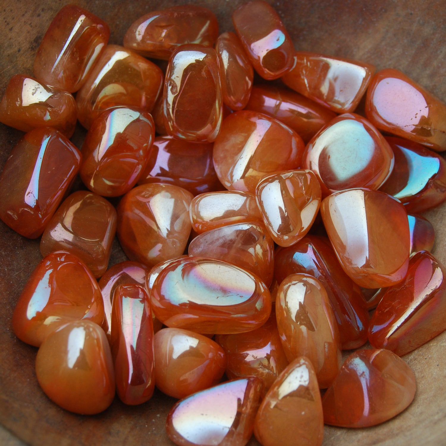 Aura Rose Quartz Crystal Tumbled Stones Orange Sunset 