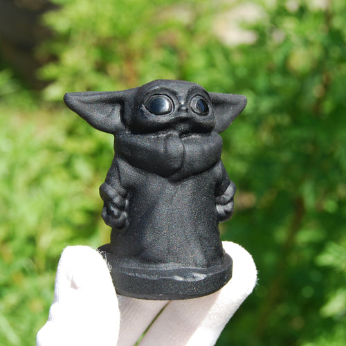 Black Obsidian Grogu Baby Yoda Crystal Carving Star Wars