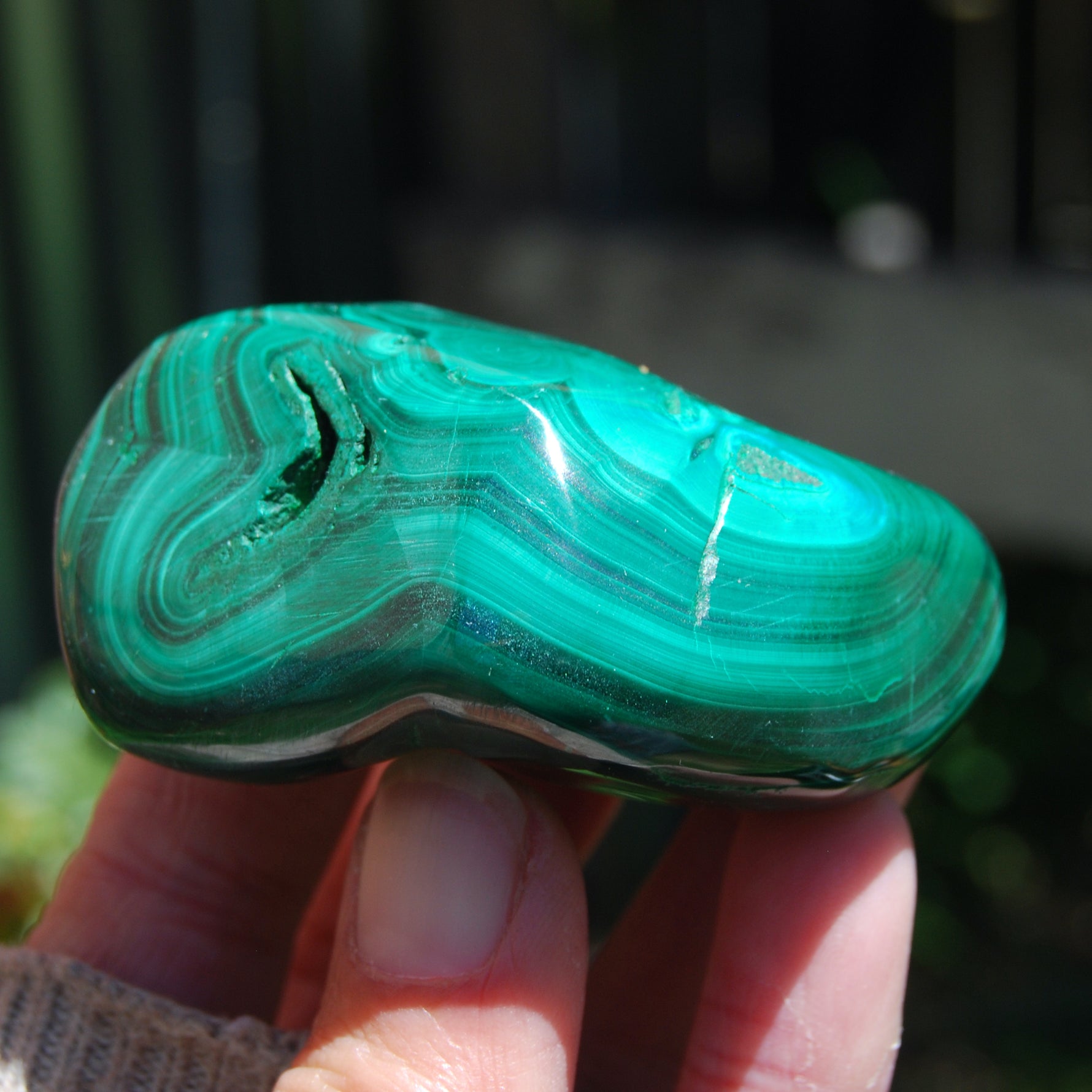 Natural Malachite Crystal Palm Stone Free Form Congo 