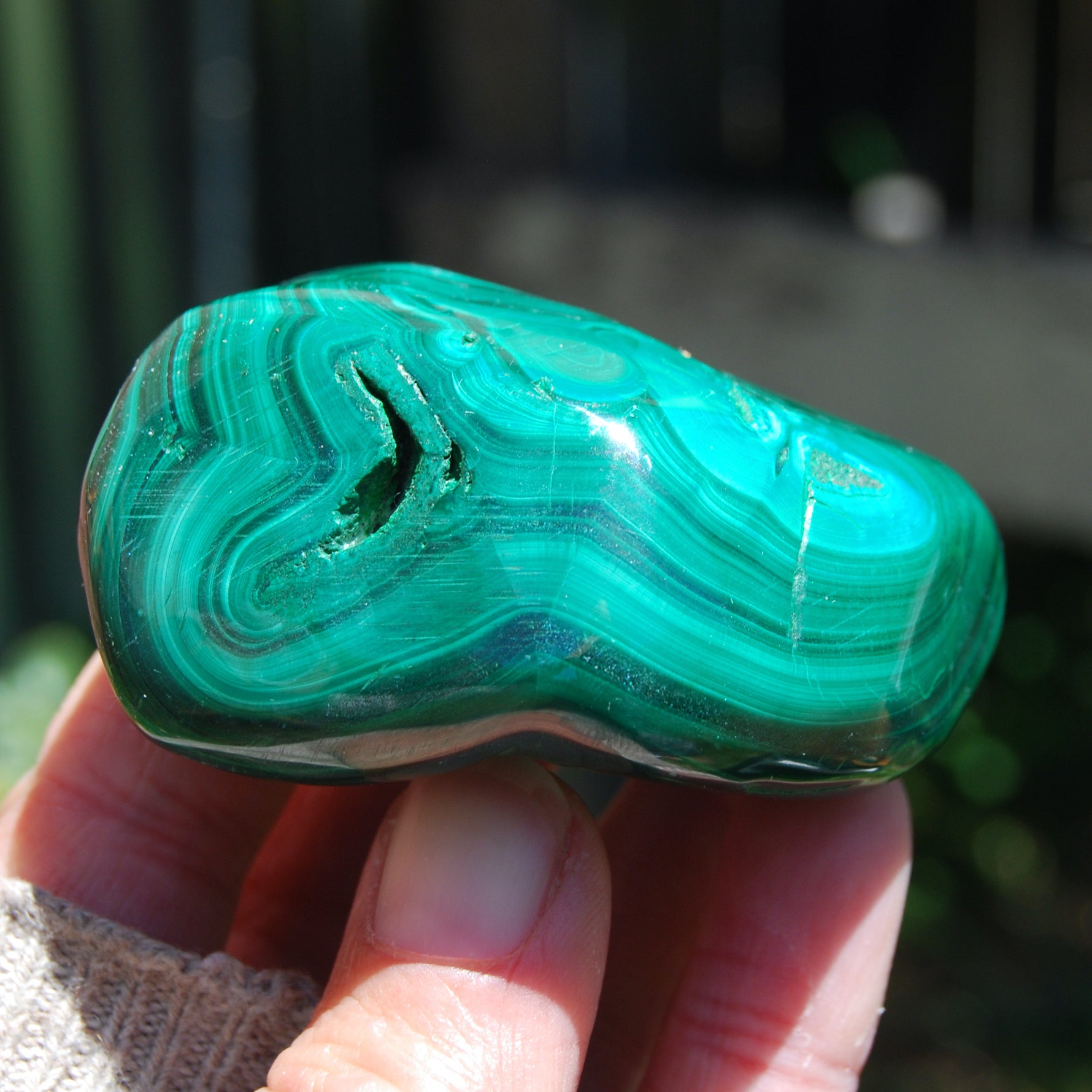 Natural Malachite Crystal Palm Stone Free Form Congo 