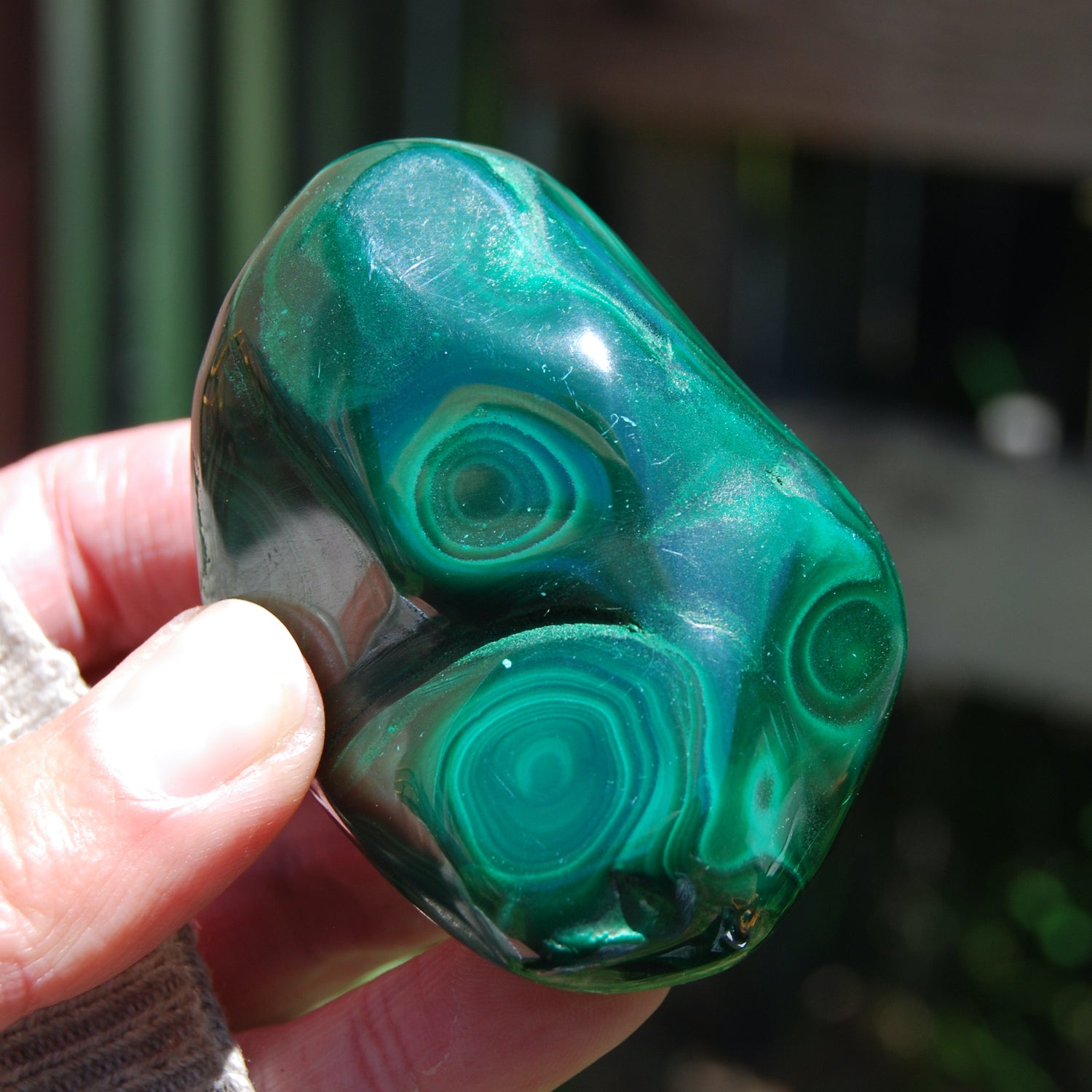 Natural Malachite Crystal Palm Stone Free Form Congo 