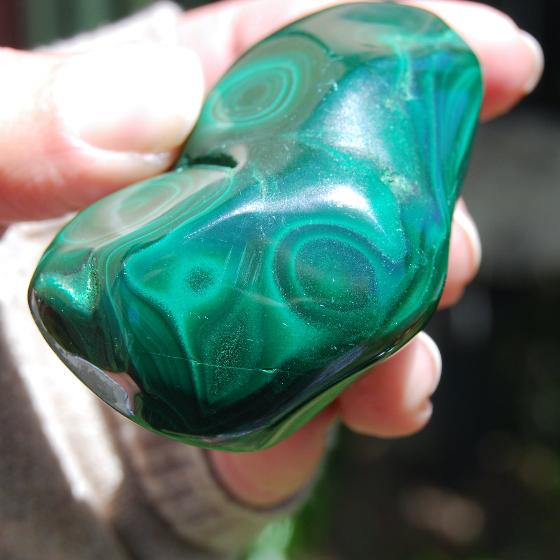 Natural Malachite Crystal Palm Stone Free Form Congo 
