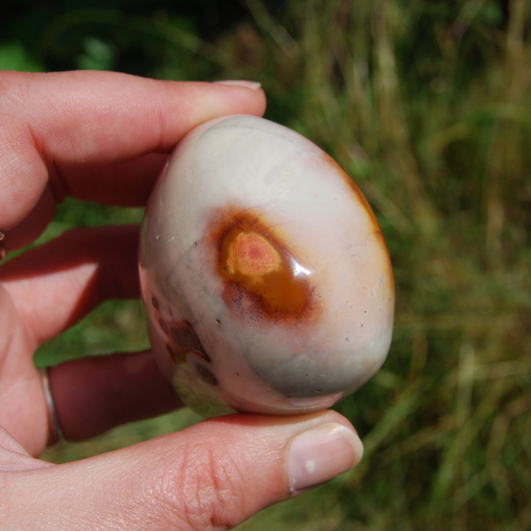Polychrome Jasper Carved Crystal Palm Stone 260g 3"