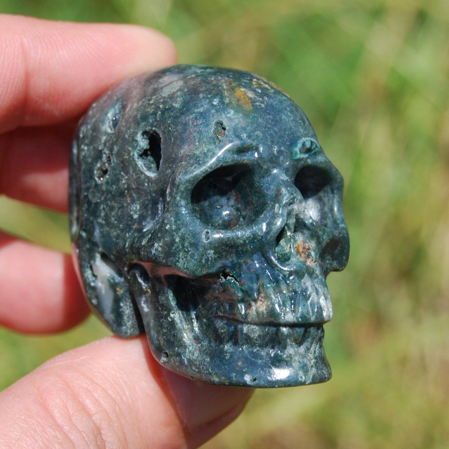Indian Agate Carved Crystal Skull Realistic Gemstone Carving 2 Inch
