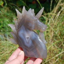 Load image into Gallery viewer, Large Agate Geode Unicorn Bust Flower Hand Carved Crystal Druzy 5&quot;
