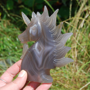 Large Agate Geode Unicorn Bust Flower Hand Carved Crystal Druzy 5"