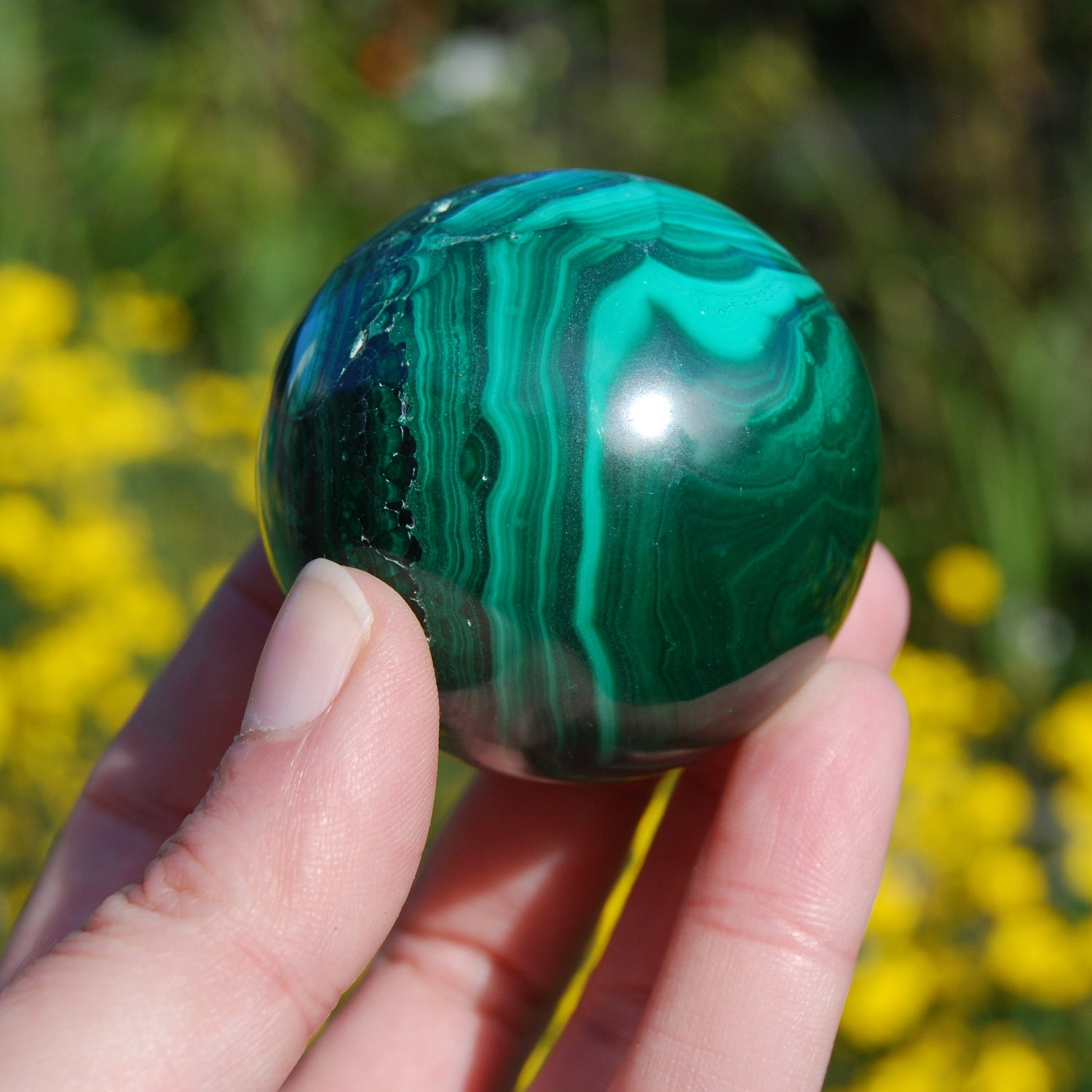 Natural Malachite Crystal Sphere 254g 2"