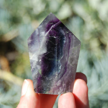 Load image into Gallery viewer, Rainbow Snow Fluorite Crystal Tower Darkest Purple with Blue 

