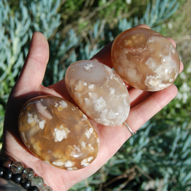 Flower Agate Sakura Agate Crystal Palm Stone