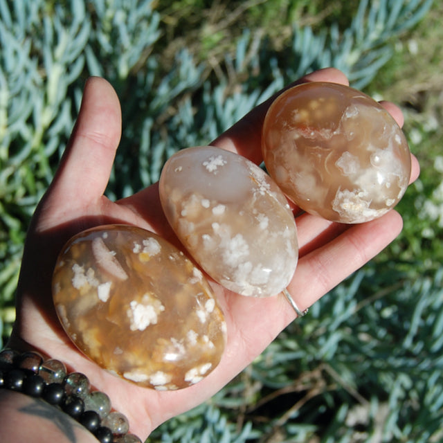 Flower Agate Sakura Agate Crystal Palm Stone