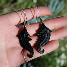 Load image into Gallery viewer, Feather Scroll Earrings Hand Carved Cow Horn Sterling Silver
