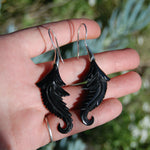 Feather Scroll Earrings Hand Carved Cow Horn Sterling Silver