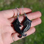 Feather Scroll Earrings Hand Carved Cow Horn Sterling Silver