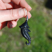 Load image into Gallery viewer, Feather Scroll Earrings Hand Carved Cow Horn Sterling Silver
