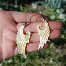Load image into Gallery viewer, Mother of Pearl Wing Earrings Hand Carved Shell Sterling Silver
