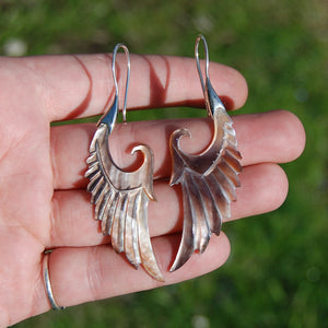 Mother of Pearl Wing Earrings Hand Carved Shell Sterling Silver