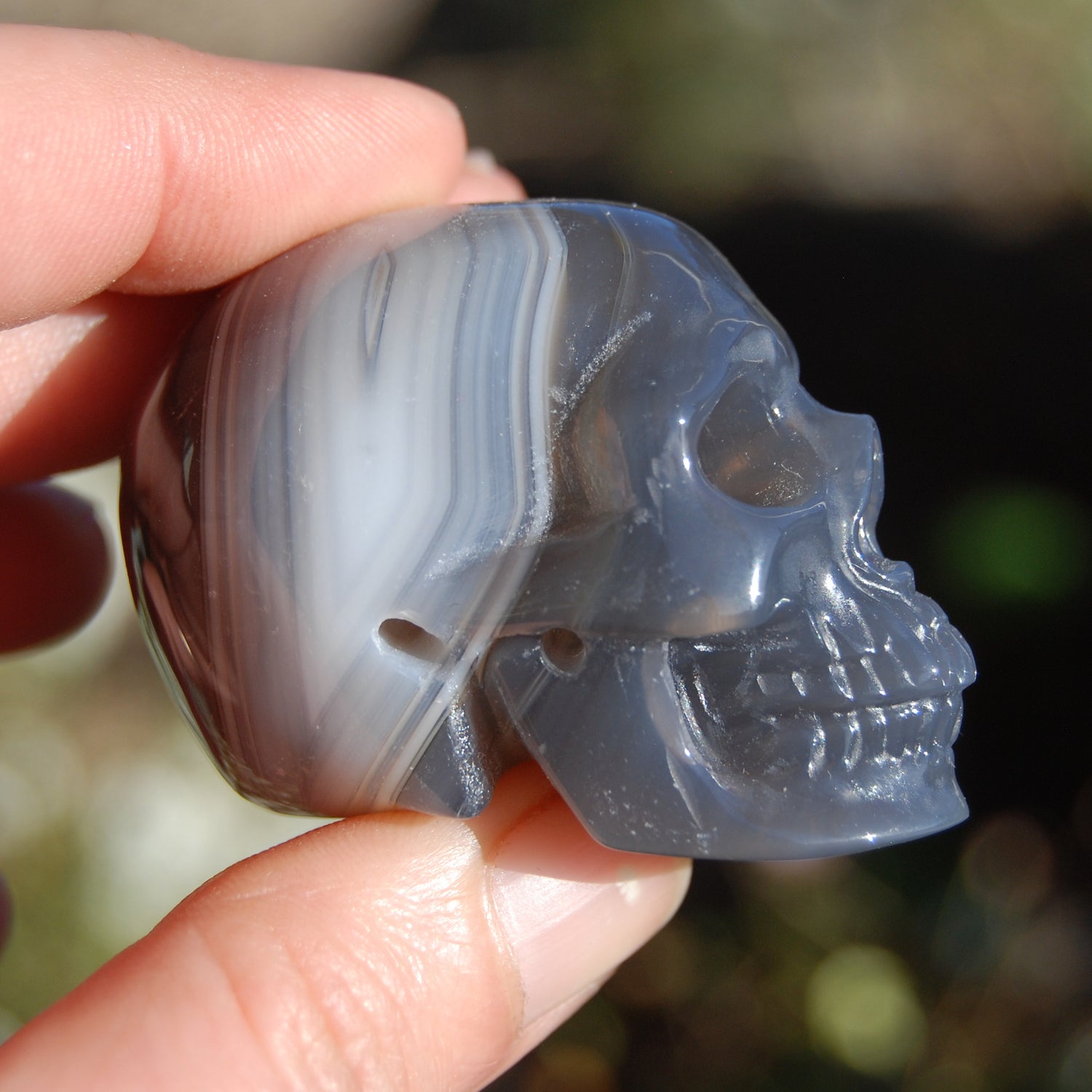 Grey Agate Carved Crystal Skull Realistic Gemstone Carving