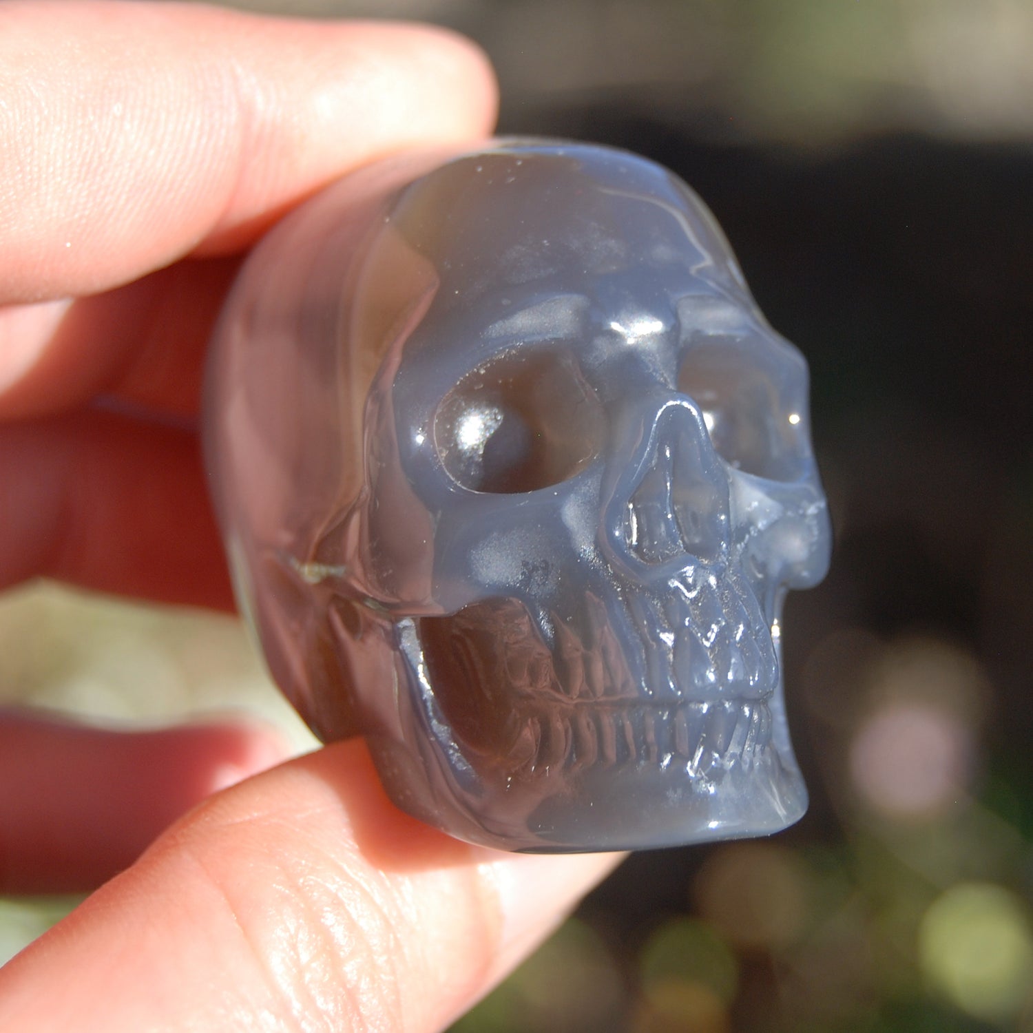 Grey Agate Carved Crystal Skull Realistic Gemstone Carving