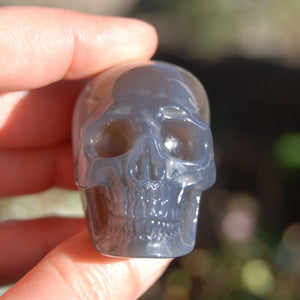 Grey Agate Carved Crystal Skull Realistic Gemstone Carving