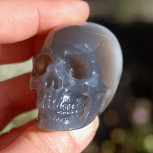 Grey Agate Carved Crystal Skull Realistic Gemstone Carving