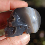 Grey Agate Carved Crystal Skull Realistic Gemstone Carving