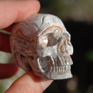 Laguna Lace Agate Geode Carved Crystal Skull Realistic Gemstone Carving