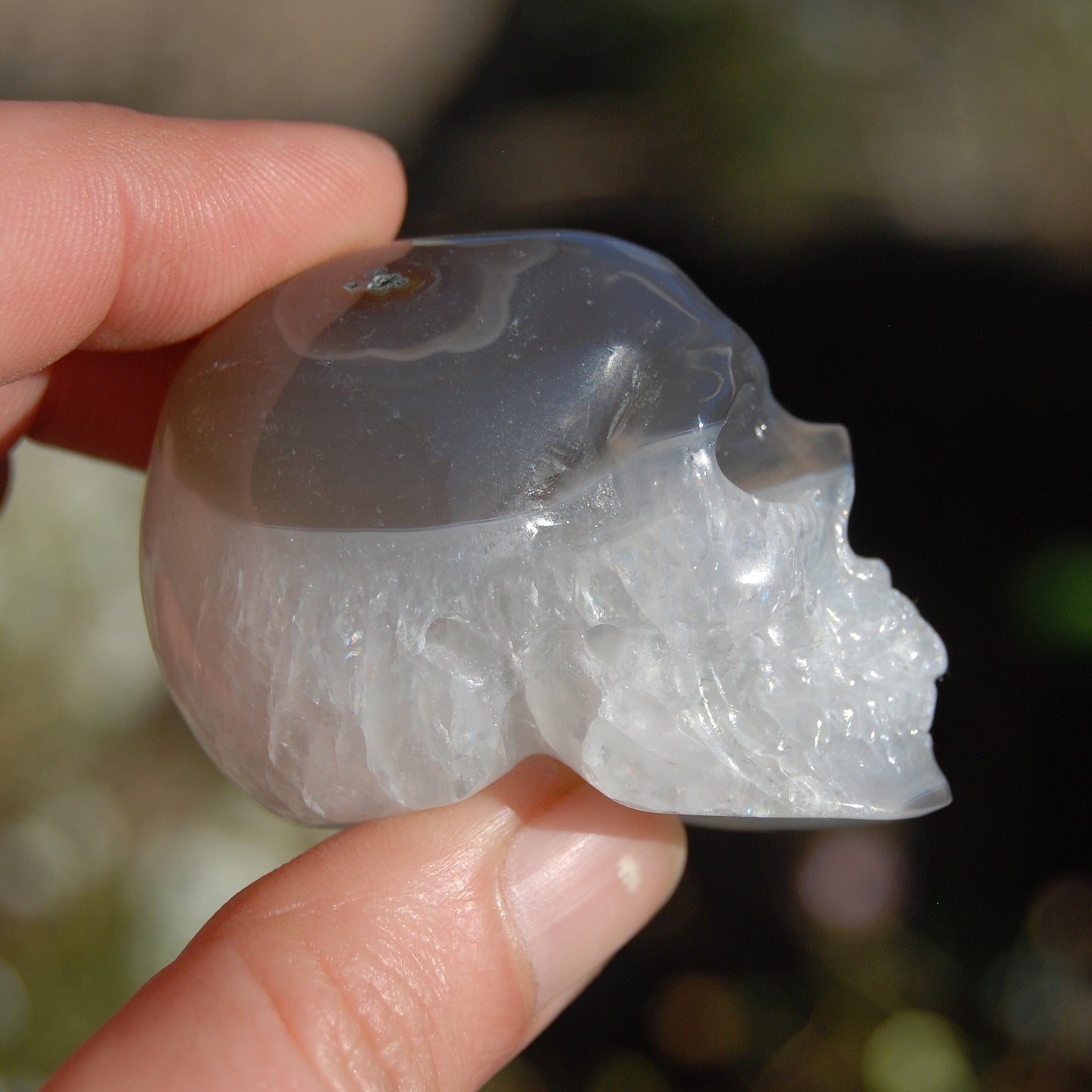 Grey Agate Geode Carved Crystal Skull Realistic Gemstone Carving