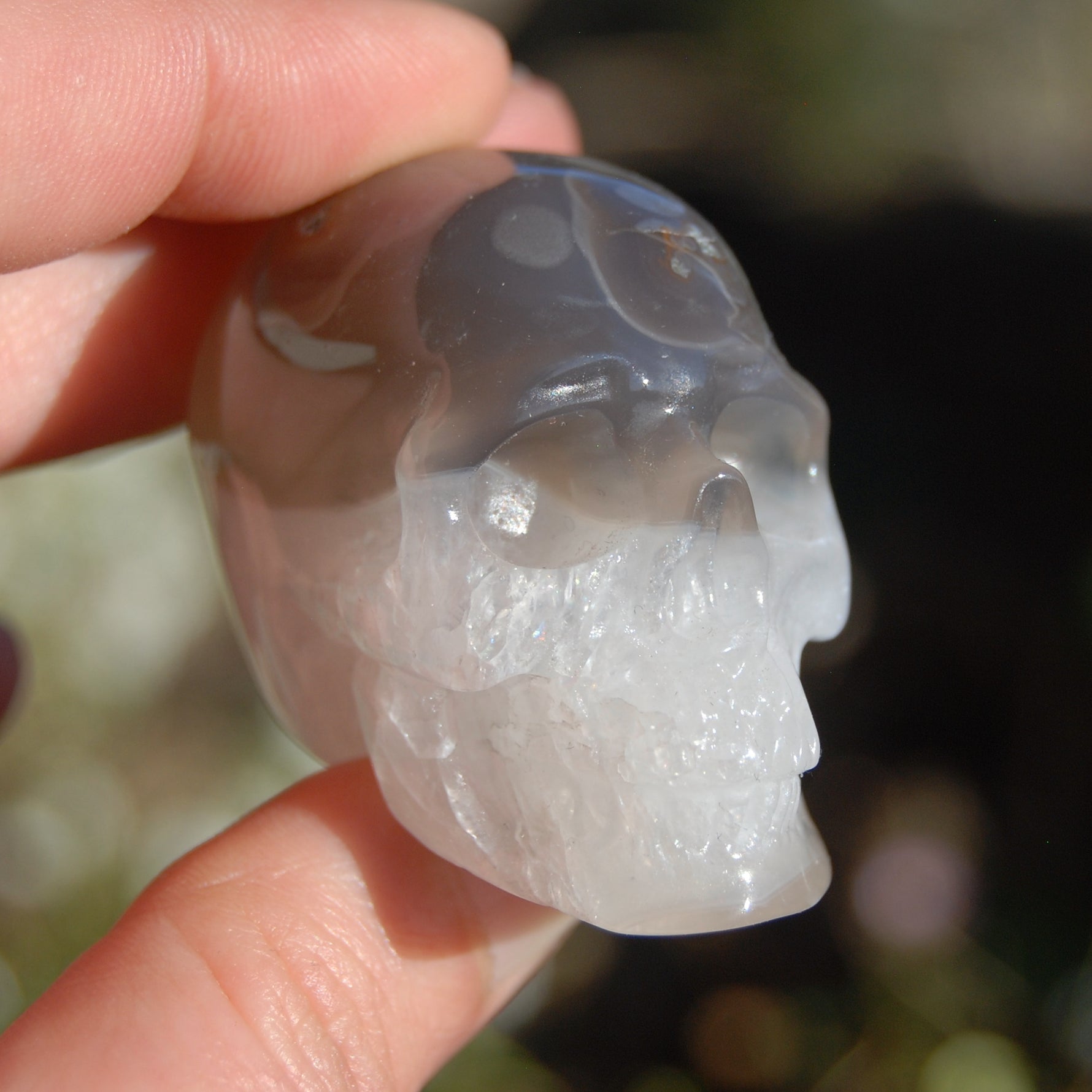 Grey Agate Geode Carved Crystal Skull Realistic Gemstone Carving