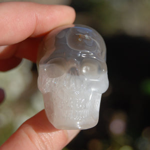 Grey Agate Geode Carved Crystal Skull Realistic Gemstone Carving