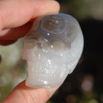 Grey Agate Geode Carved Crystal Skull Realistic Gemstone Carving