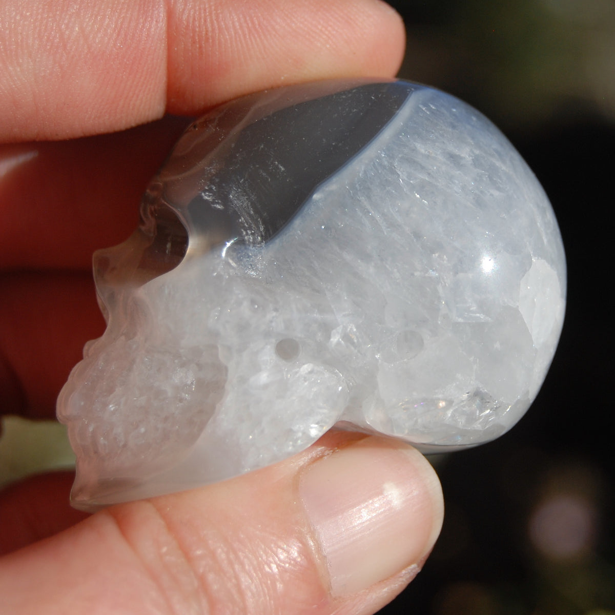 Grey Agate Geode Carved Crystal Skull Realistic Gemstone Carving
