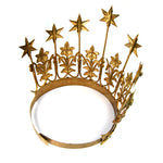 XL Art Nouveau Santos Crown with Lilies Stars Rhinestones Antique Gold 6" to 7" Diameter