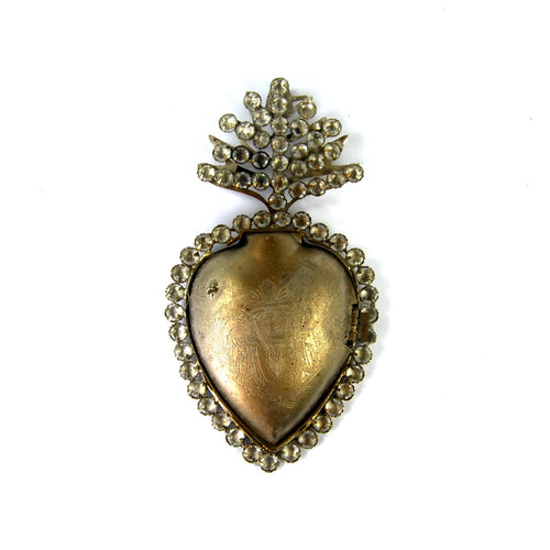 Jeweled Sacred Heart Ex Voto Milagro Locket Silver Rhinestone Ornament