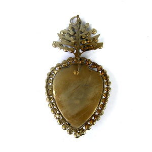 Jeweled Sacred Heart Ex Voto Milagro Locket Silver Rhinestone Ornament