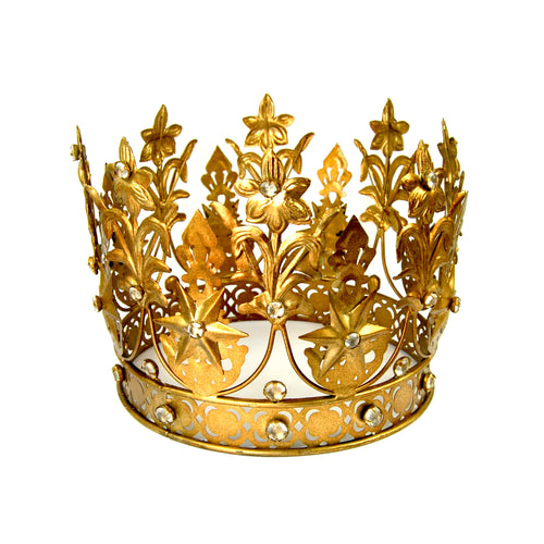 XL Santos Crown with Lilies Stars Rhinestones Antique Gold 6