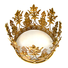 Load image into Gallery viewer, XL Santos Crown with Lilies Stars Rhinestones Antique Gold 6&quot; Diameter
